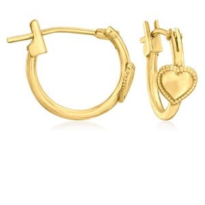 14K Yellow Gold Heart Charm Hoop Earrings